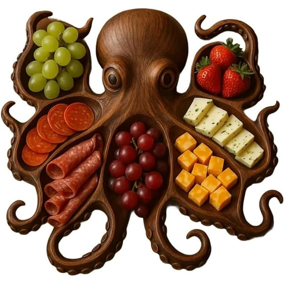 WovenWink Octopus Charcuterie Platter, 11" Nautical Serving Tray, Ocean Theme Party Board with 8 Tentacle Design, for Cheese, Meats, Fruits & Seafood, Ideal Gift for Seafood Lovers, Entertainers