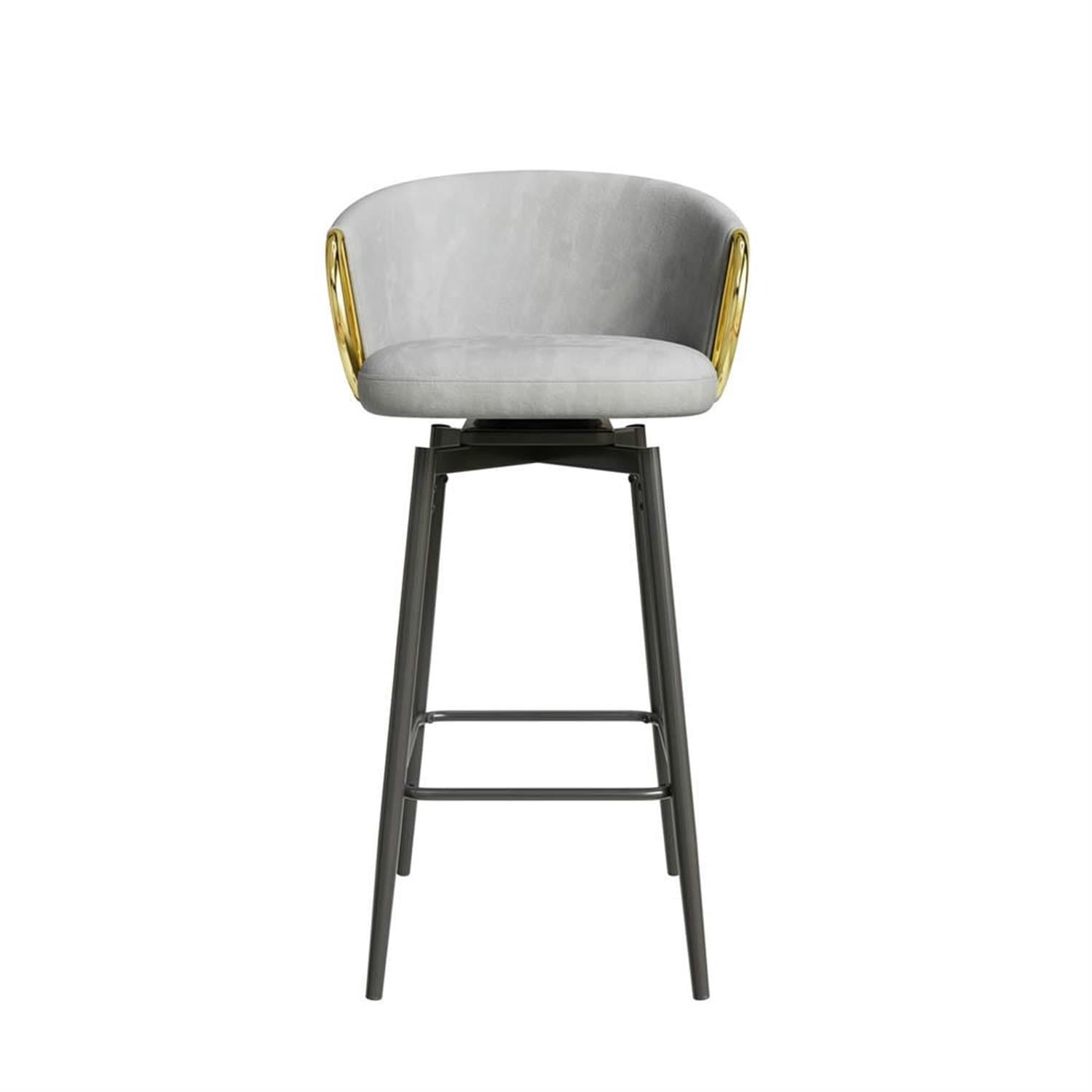 Demi Bonn 37" Counter Height Bar Stools Set of 2, Velvet Swivel Barstools with Back, Kitchen Island Countertop Chairs for Dining Room, Gray