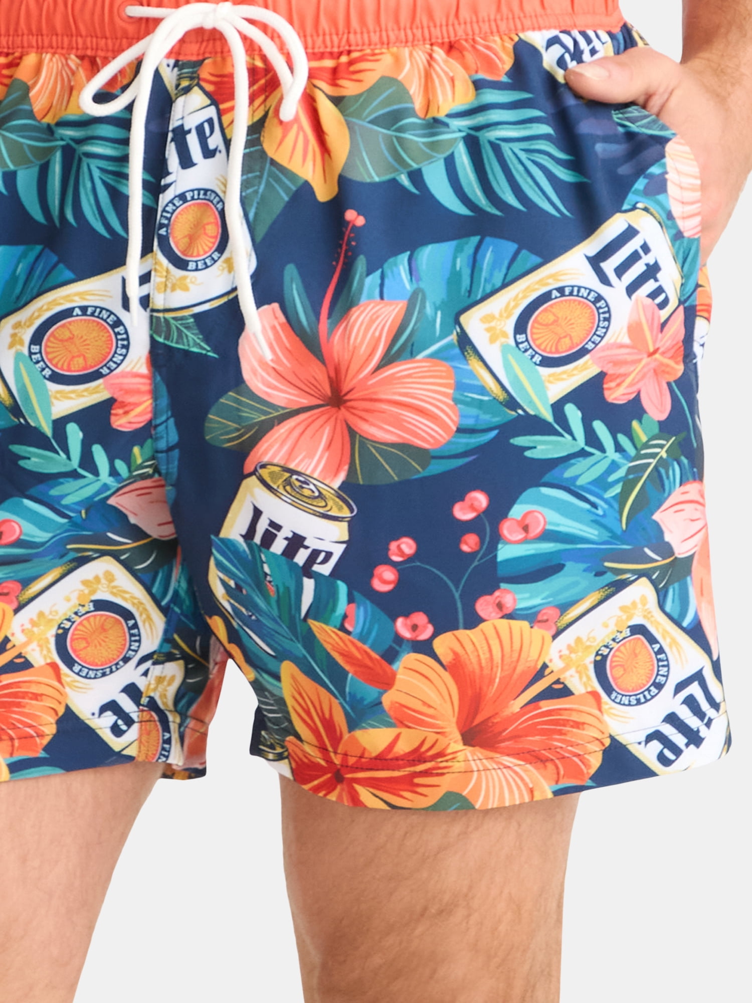 Miller Lite Men's and Big Men's The Lite Tropics Graphic Swim Shorts, Sizes S-3XL