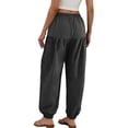 thumbnail image 4 of DPTALR Women's Fashion Solid Color Cinched Ankle Drawstring Full Length Pants with Pockets,Dark Gray,Size S, 4 of 6