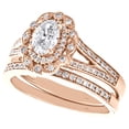 thumbnail image 3 of 14K Rose Gold Oval Solitaire Diamond Flower Halo Engagement Ring Bridal Set 1 CT, 3 of 6
