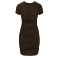 thumbnail image 4 of Mefallenssiah Women'S Spring and Summer Solid Color Tight Pleated Wrapped Hip Cutout Short Sleeve Dress, 4 of 6