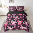 thumbnail image 3 of Feelyou Kawaii Pink Bat Twin Bedding Sets 7-Piece for Kids, Magic Romantic Animal Bedding Comforter Set, Cartoon Stars Print Reversible Sheet Sets, Microfiber Bedroom Decor, 3 of 9