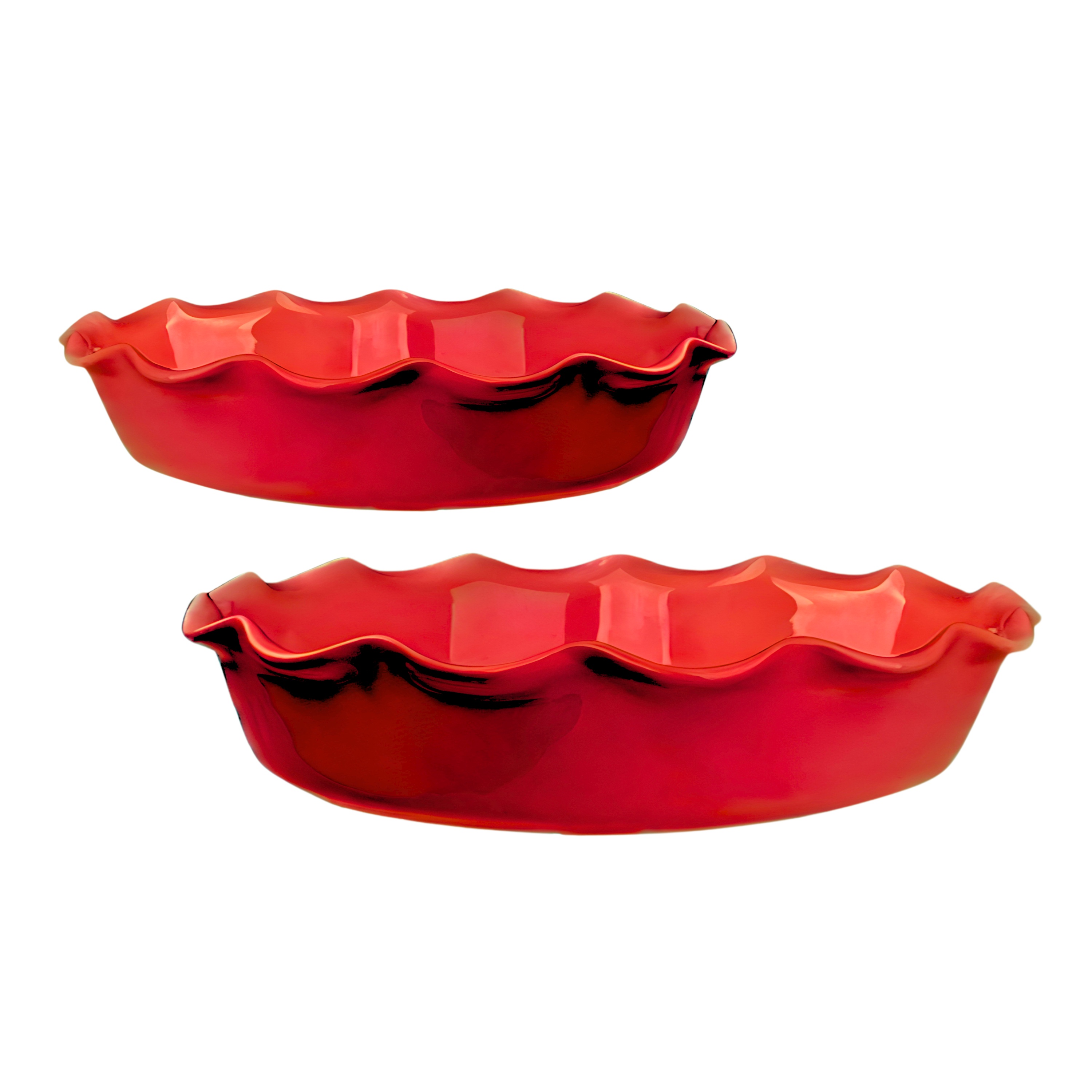 Delano 10" Ruffle Ceramic Pie Dish, Set of 2, Red