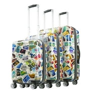 Disney 3 Piece Set Rolling Luggage, Disney Stamps Hardshell Suitcase with Spinner Wheels, 22, 26 and 30 Inch, Multi