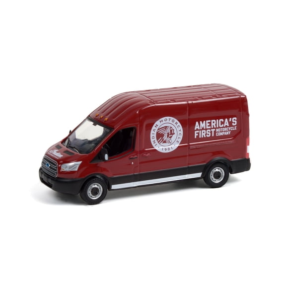 Indian Motorcycle Sales & Service 2015 Ford Transit LWB High Roof Van, Burgundy - Greenlight 53030B/48 - 1/64 scale Diecast Model Toy Car