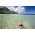 thumbnail image 2 of Hawaii, Kauai,Tunnels Beach, Woman Floating In The Ocean. Poster Print (19 x 12), 2 of 4