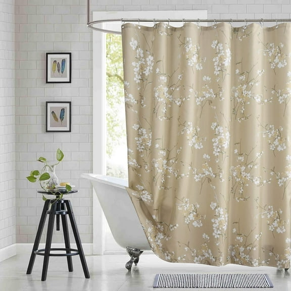 Fabric Floral Shower Curtain, Blue Brown Plant Flower Shower Curtains for Bathroom, Decorative Waterproof Bathroom Curtains, 62" W x 84" H