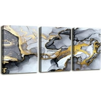 Black and White Grey Abstract Art,Modern Framed Gold Fluid Ink Canvas Wall Art Prints,Wall Art for Bedroom Living Room Office Wall Decor Picture Artwork Home Decor Ready to Hang 12" X 16" 3 Pieces