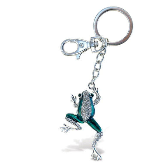 Aqua79 3D Green Frog Keychain Charm - Sparkly rhinestone keychain with Metal Alloy Key Ring and Lobster Clasp, Cute Frog Purse Charms for Handbags, Backpacks or as Fashionable Frog Car Accessories