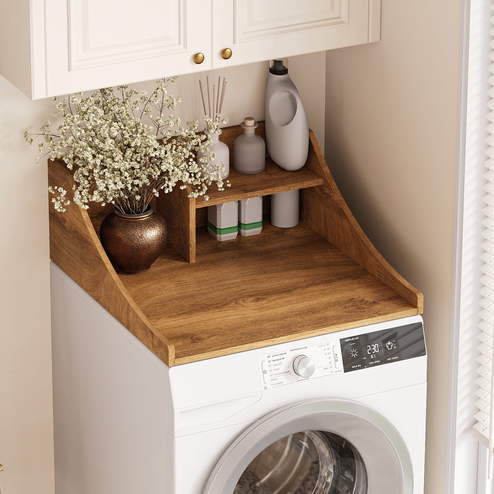 Tarnorci 27" Single Washer Dryer Countertop with Storage Shelf，Side Safety Edge for Laundry Room Organization