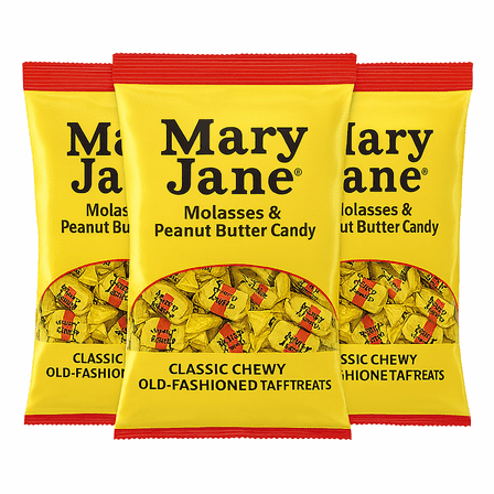 Mary Jane® Molasses & Peanut Butter Candy, 3-Pack | Classic Chewy Old-Fashioned Taffy Treats | Individually Wrapped, Retro Nostalgia Candy – Bulk Bag