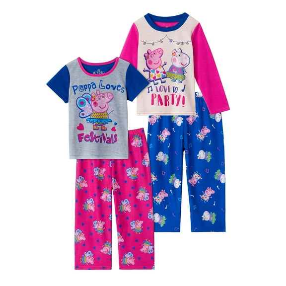 Peppa Pig Girls Pajamas for Toddler Kids | 4 Piece Sleepwear Sets for Toddler Boys Pajama Bottoms and Sleep Shirts (3, Love To Party)