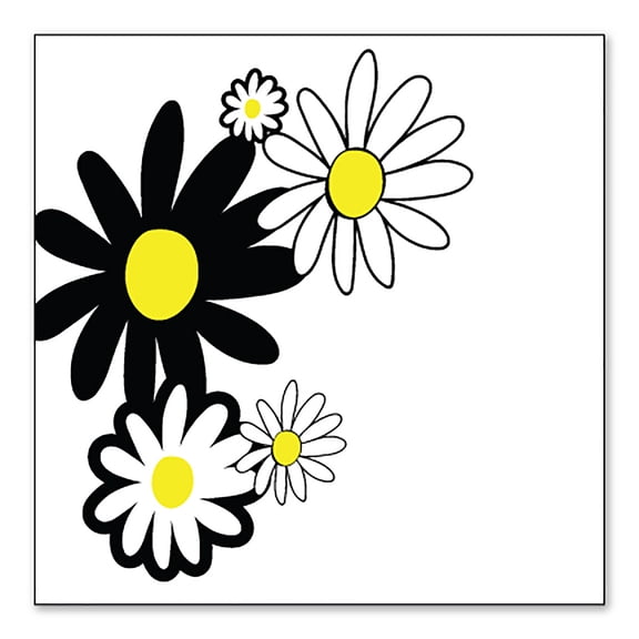 DistinctInk Custom Bumper Sticker - 10" x 10" Decorative Decal - White Background - Black & Yellow Modern Daisies