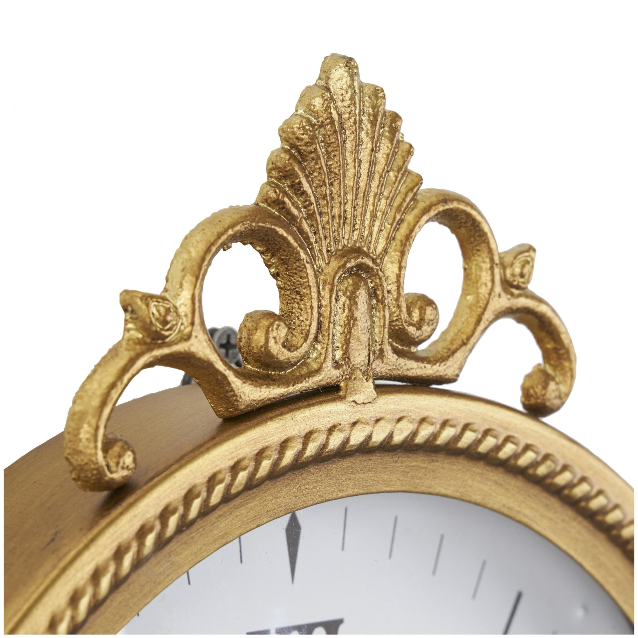 DecMode 11" Gold Metal Scroll Antique Inspired Wall Clock with Finial