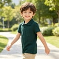 thumbnail image 4 of Boys' School Uniform Short Sleeve Polo Shirt, Button Closure, Comfortable & Soft Pique Fabric 1-15Y, Dark Green, 110, 4 of 4