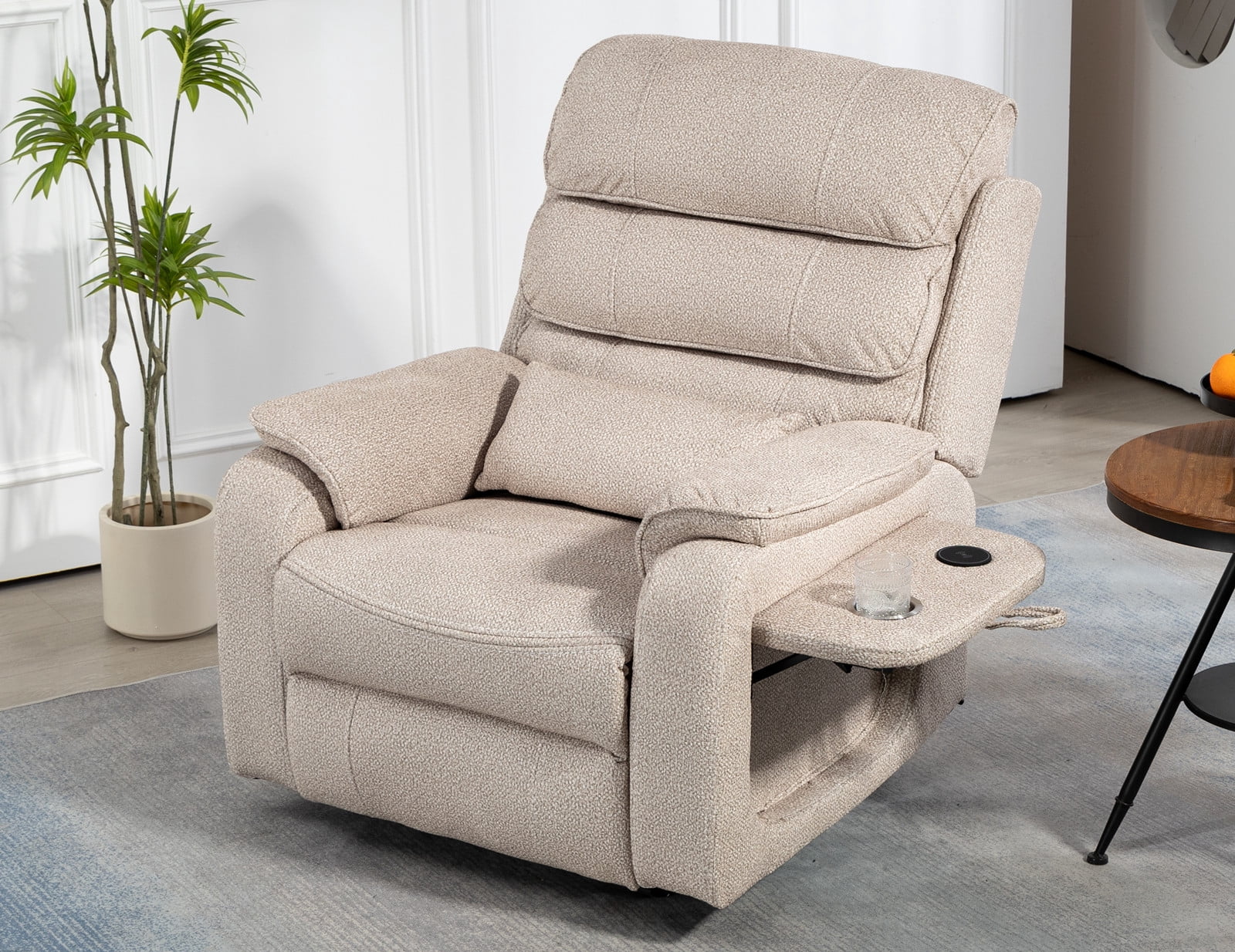 LITVZ Large Lift Chairs Recliner for Elderly, Infinite Position Dual Motor Power Lay Flat, Stand Up Recliner Lift Chair with Massage and Heat, Lumbar Pillow, Wireless Charging & Cup Holder