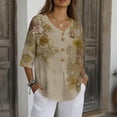 thumbnail image 5 of Craaazy Short Sleeve Button Down Shirts for Women V-neck Loose Cotton and Linen 3/4 Sleeve Prints Summer Clothes Gifts, 5 of 8