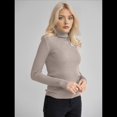thumbnail image 4 of Suéteres Acanalados para Mujer, Lindos Suéteres de Punto de Cuello Alto, Ajustados y Cálidos Caqui un Tamaño, 4 of 7