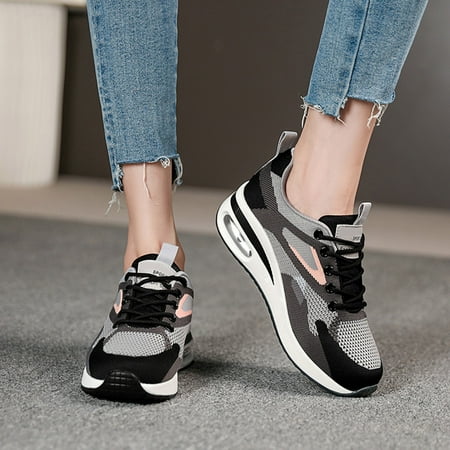 

Cathalem Running Sneaker for Women Ladies Shoes Lace Up Flat Breathable Thick Bottom Mesh Casual Running Shoes Sneaker for Women Black 7.5