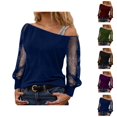 thumbnail image 1 of Womens Sparkle Top 2026 Spring Trendy Y2K Long Sleeve Off Shoulder Mesh T Shirts Going out Top Rave Outfits, 1 of 4