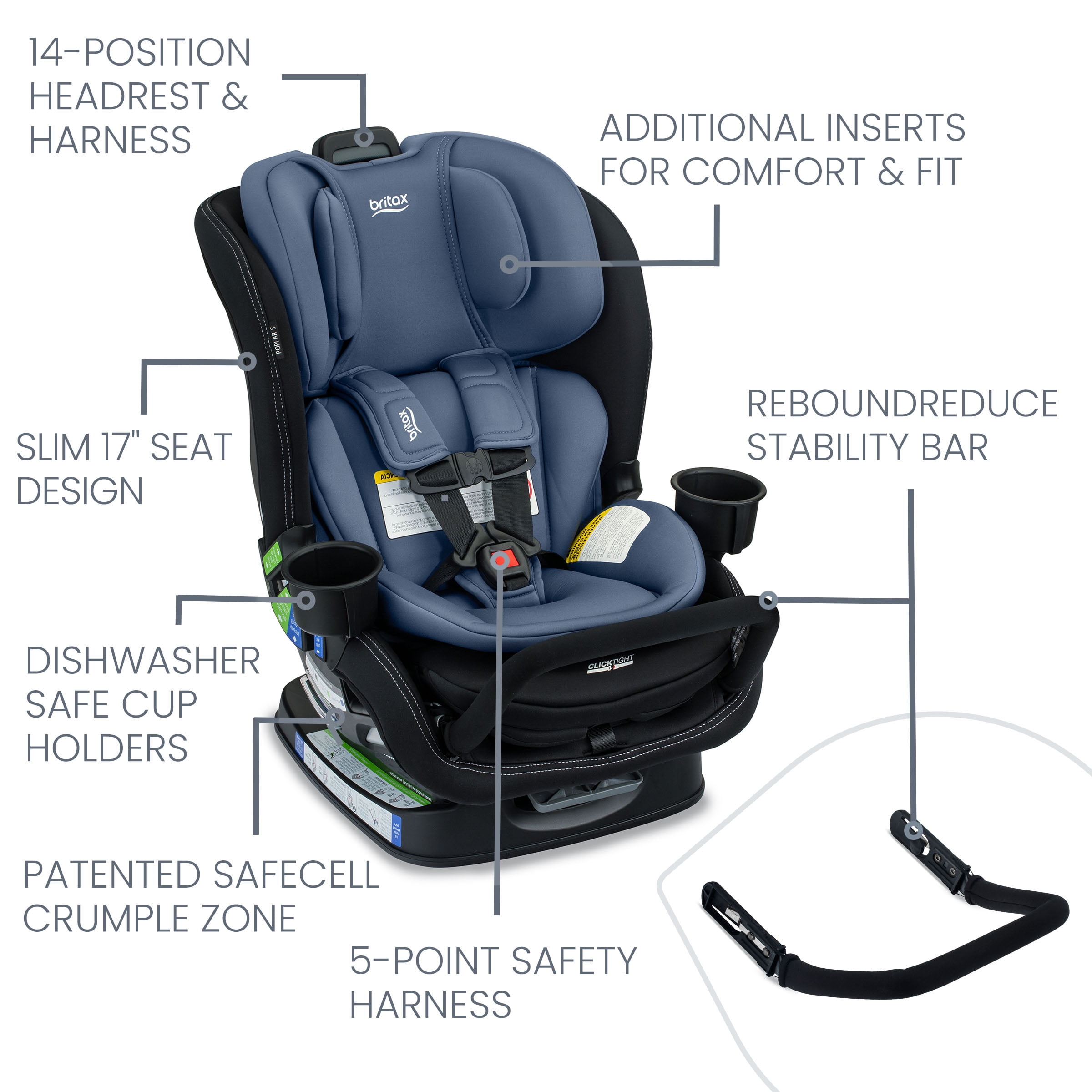Britax Poplar S Convertible Car Seat, Arctic Onyx