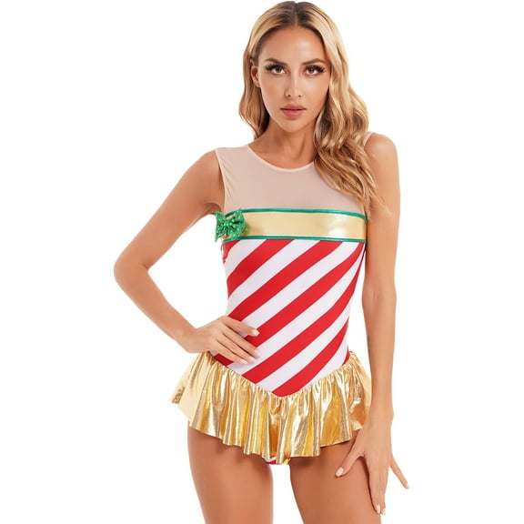 Sxiwei Women Christmas Ballet Dance Sleeveless Tank Leotard Stage Performance Costume Red XL