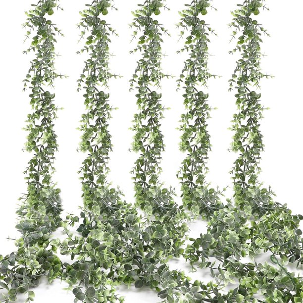 Elegante guirnalda de eucalipto artificial, vegetación artificial elaborada artesanalmente para decoración durante todo el año, decoración exterior, adornos de arco de boda a prueba de agua