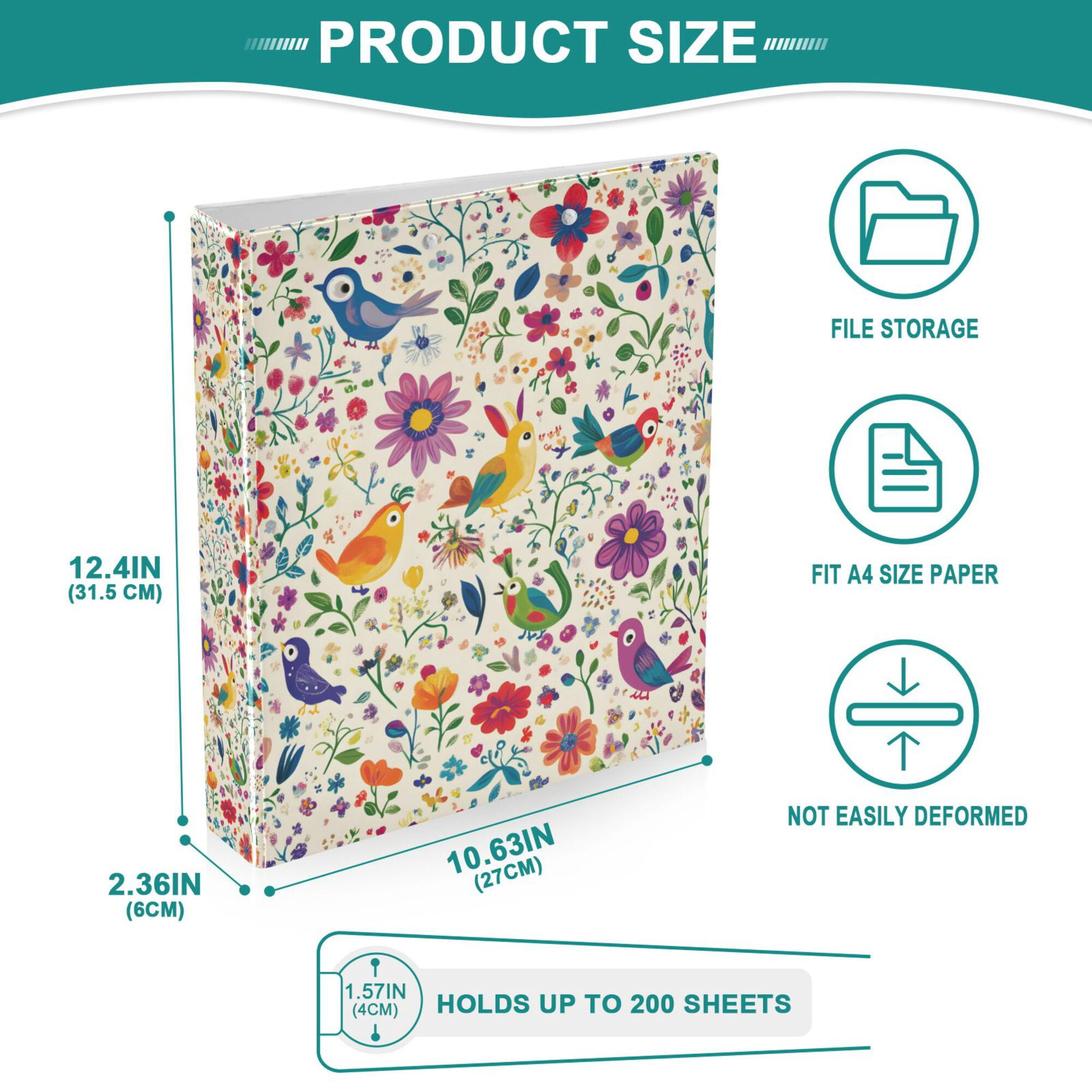 FORMRS 3 Ring Binder 1.5 inch with Pockets Set of 2 Clip Board 200 Sheets Capacity, Purple Cartoon Animals