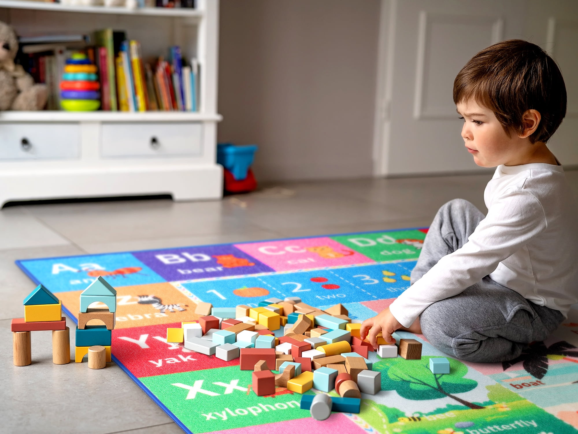 Dwelke Kids Rugs Alphabet Seasons Educational Carpet Play Rug for Playroom Mat Alphabet Area Rug 5'x7'