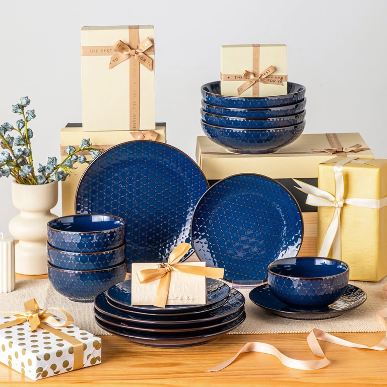 Vancasso Navia 12-Piece Dinnerware Set For 4 - Stoneware Plates & Bowls, Multi-Color Spray Spot Pattern, Microwave & Dishwasher Safe