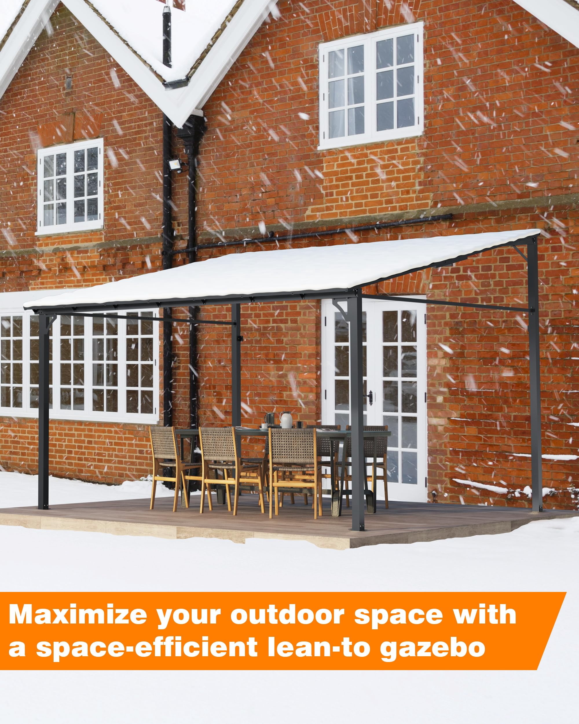 12’ x 20’ Gazebo, Wall Mounted Gazebos Pergola, Aluminum Frame, Outdoor Patio Lean to Gazebo Awnings for Deck, Porch, Backyard and More