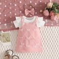 thumbnail image 2 of Bobifish Baby Girls Outfit Sets Short Sleeve Ribbed Bodysuit+Suspender Skirts+Bow Headband 3 PC Girls Outdoor Wear, 2 of 7