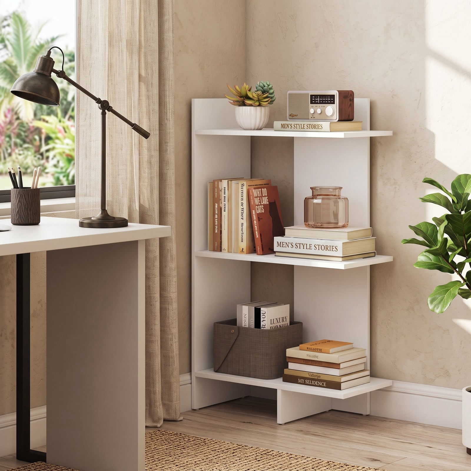 Furnibear 3 Tier Wooden Bookshelf with Anti-Tipping Kit, Freestanding Open Bookcase Display Storage Shelf for Living Room Bedroom Home Office, Engineered Wood, White
