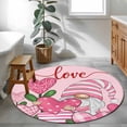 thumbnail image 4 of Pink Valentine's Gnomes, Large Area Rugs for Bedroom Living Room, Soft Non Slip Carpet Bedside Rug, Love Heart Checkered Stripe Round Floor Cover Kitchen Accent Rug 4' for Dining Room/Office, 4 of 9