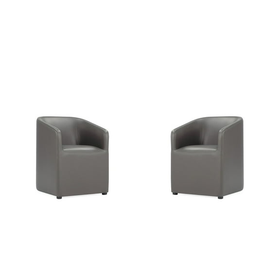 Manhattan Comfort Anna 19.69" Round Faux Leather Dining Chair in Pewter (2 Pc)