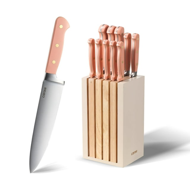 Juego de cuchillos CAROTE 11 piezas con bloque de acero inoxidable rosa