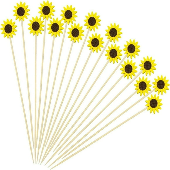 CUITING 100 Pcs Bâtonnets de Cocktail Tournesol 4.7 Pouces Cure-Dents Fantaisie pour Apéritifs Bâtonnets Longs en Bambou Brochettes de Fruits Sandwiches Desserts Cure-Dents Décoratifs pour Fête Mariage Holi