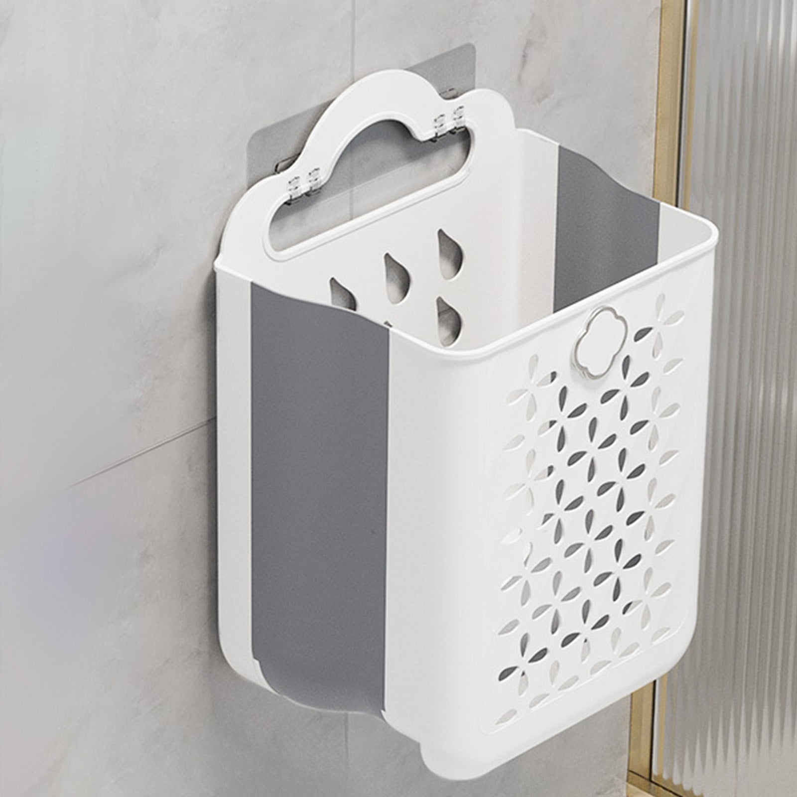 Kbndieu Collapsible Laundry Baskets, Wall-mounted Clothes Hampers for Laundry with Easy Carry Handle, Large Laundry Hamper for Bedroom, Bathroom, Dorm, Laundry Room, White