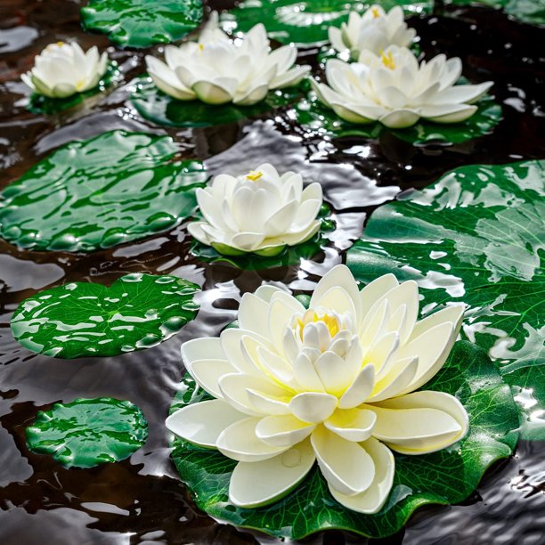 Almohadilla para estanques, 5 piezas de loto artificial, lotos de espuma flotantes de agua realistas, almohadilla de lirio falsa para estanque de jardín doméstico