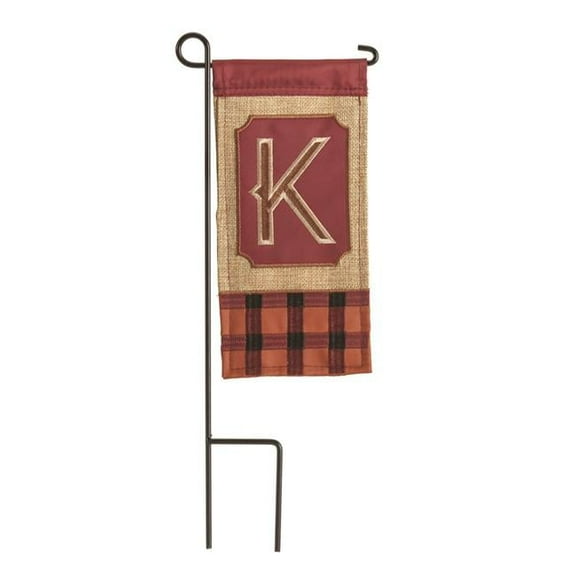 Magnolia Gardens M040029 4 x 8.5 in. Double Applique Fall Monogram K Burlap Mini Garden Flag