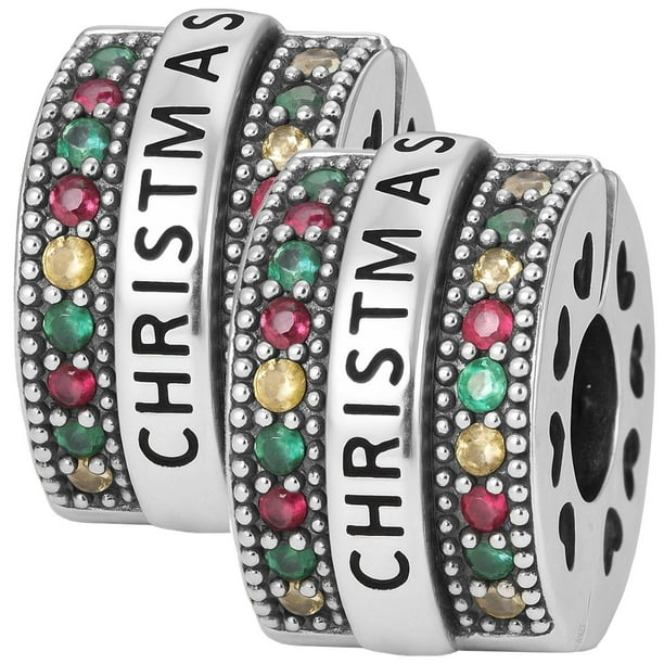 Charm de plata 925 Xmas01 2Pzas Plata S925 Chapa Separador Clip Christmas Plata/Multicolor Caja Blanca 4x4cm.