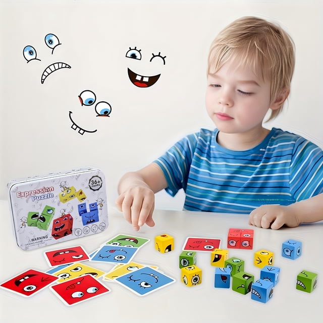 Magic Match Wooden Blocks - Pegged Puzzles for Kids, Interactive Face-Changing Educational Toy with Parent-Child Bonding, Montessori Learning, Problem-Solving Skills Development, and Creative Building