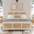 thumbnail image 1 of Tamaño completo - size blanca boho cane rattan marco de cama con cabecero: strong metal slat, noise - free, no necesita colchón base, 1 of 5