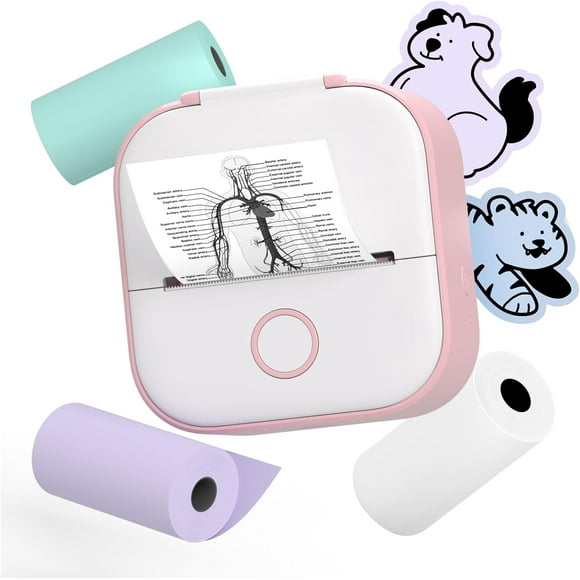 UTAH-T02 Sticker Printer- Inkeless Printer Mini Printer Sticker Maker Bluetooth Thermal Pocket Printer for Study Notes, Stickers, Photos, DIY Printing, with 3 Rolls Paper, Pink