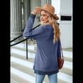 thumbnail image 4 of Blusas de Otoño para Mujer, con Escote en V, Encaje, Larga, Holgadas, con Ribete de Bloques de Color, Moda 2025 Azul M, 4 of 10