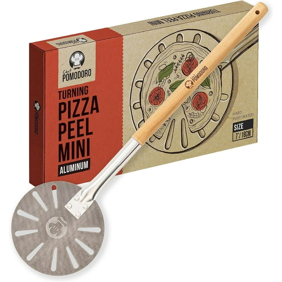 Chef Pomodoro Aluminum Pizza Peel with Detachable Pine Wood Handle 7-Inch