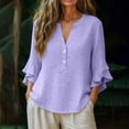 thumbnail image 5 of Hilenly Boho Tops for Women 3/4 Ruffle Sleeve Blouse V Neck Cotton Linen Shirts Tunic Shirts, 5 of 10