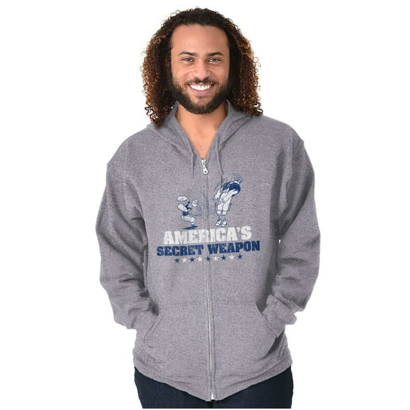 Popeye America's Secret Weapon Funny Zip Up Hoodie Men's Women's Brisco Brands S