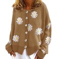 thumbnail image 2 of Ladies Casual Sweater Cardigans Button Up Long Sleeve Daisy Flowers Print Trendy Soft Knit Jacket Outerwear (3X-Large, Khaki), 2 of 5